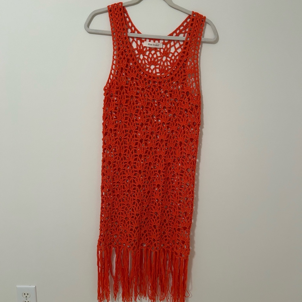 Anthropologie Vibrant Orange Crochet Coverup